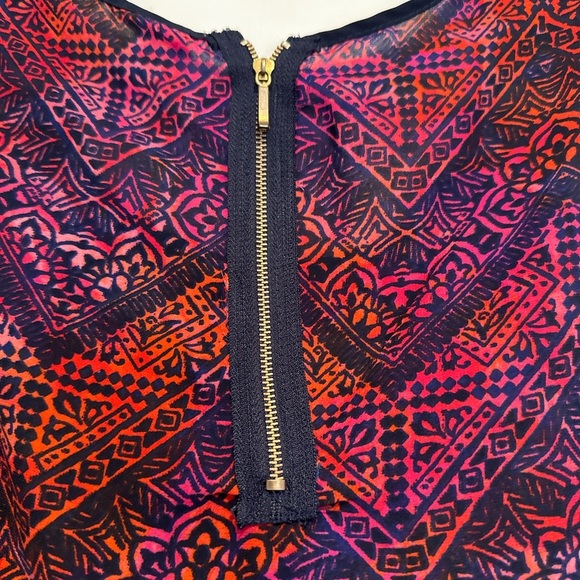 Japna Sleeveless Women Sz: L Chiffon Zigzag  Colorful Tank Blouse Top. Zip Back. - Picture 8 of 10